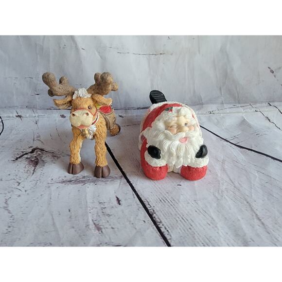 2 Winkles Wonderland 1996 Gift Innovations Santa Set Candle Holders Reindeer - Picture 2 of 12